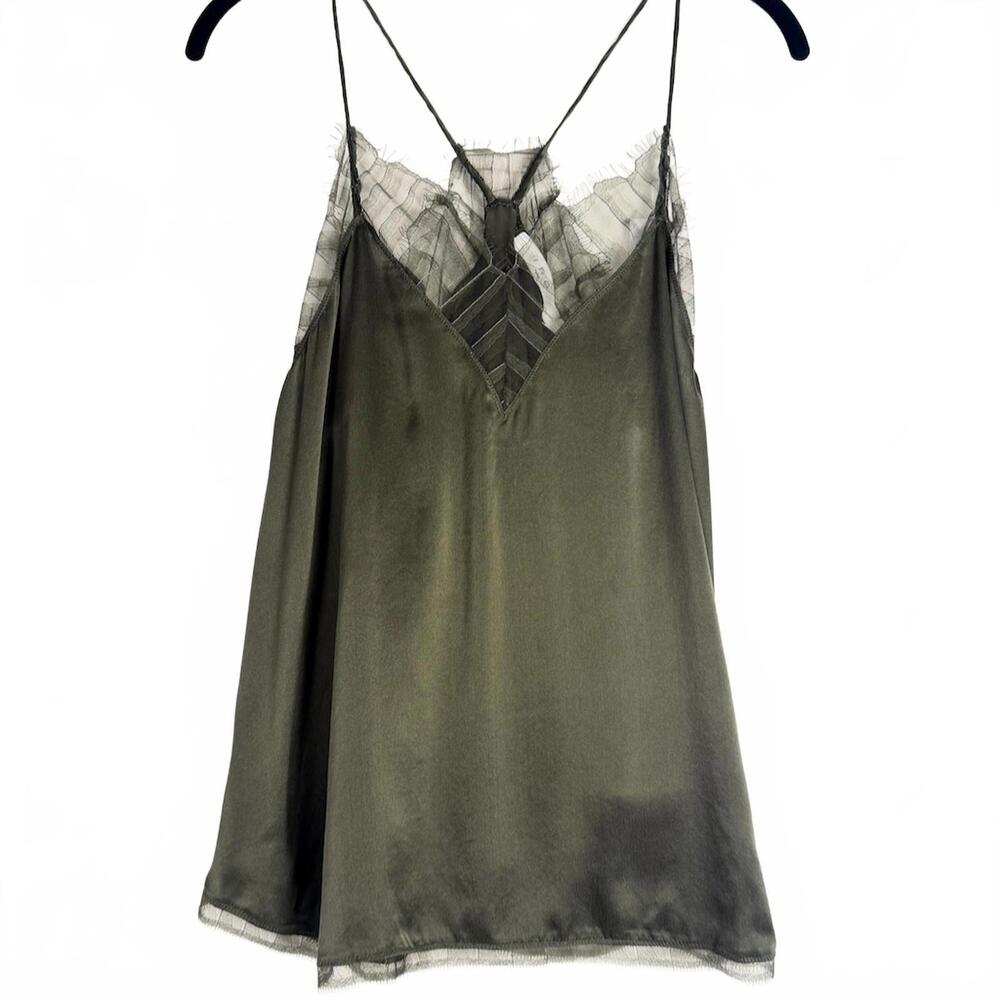 NWT IRO Berwyn 100% Silk and Lace Camisole - Ivy Green - Size 36 (4 US) - Picture 2 of 9